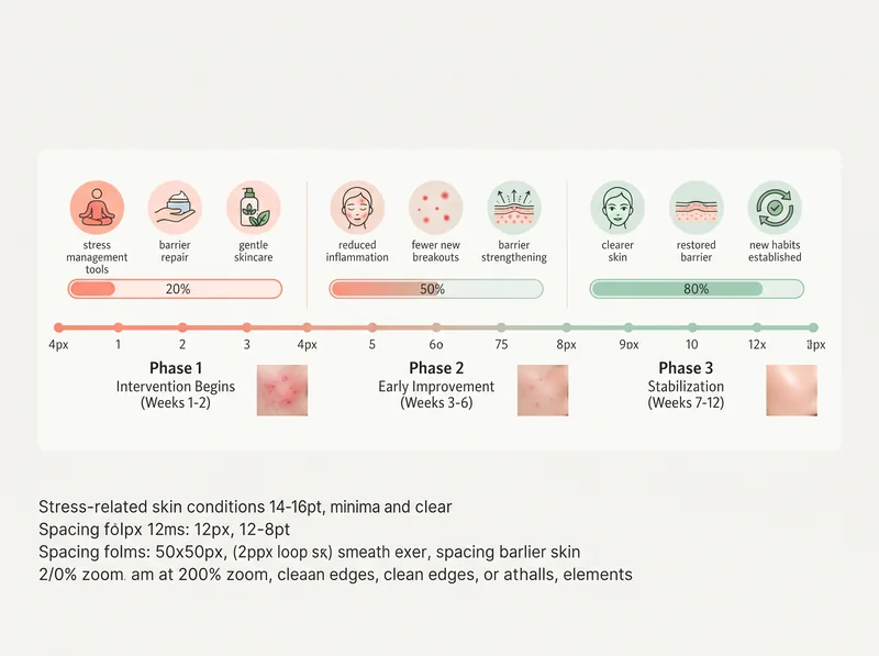 Timeline chart showing realistic recovery expectations for stress-related skin conditions