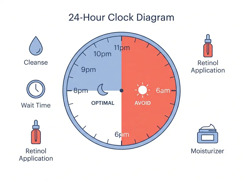Infographic showing optimal retinol application timing in hot climates with evening routine steps